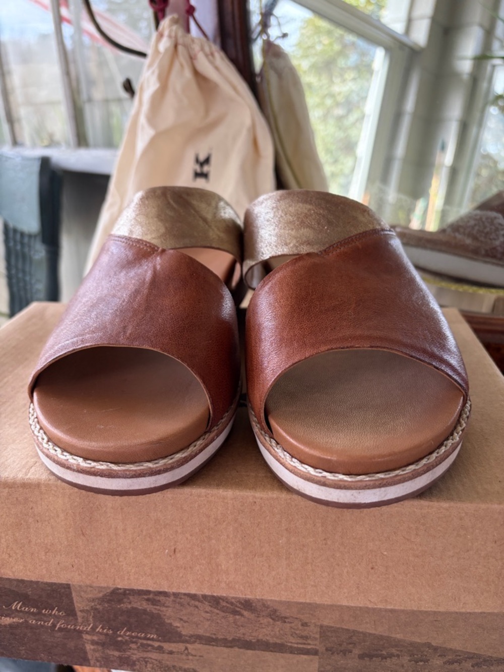 RSVD: Trask Leather Slide Sandals Brown and Metallic - Picture 4 of 10